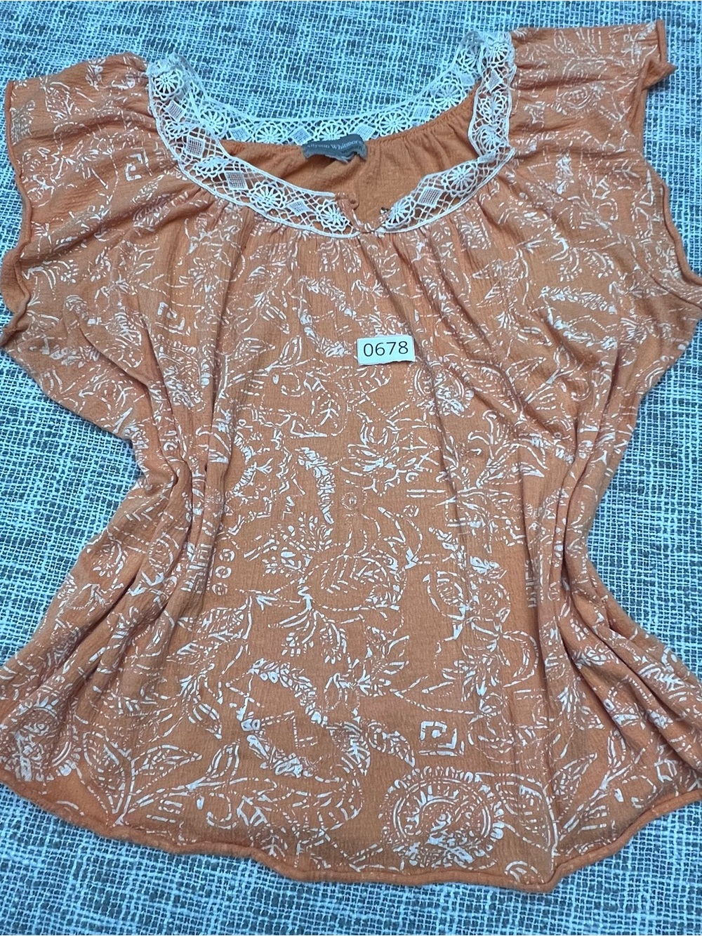 Allyson Whitmore Rust Floral Lace-Trim Blouse